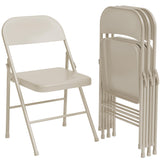 Garvee Folding Chairs Set of 4, Foldable Chairs with Metal Frame Hold Up to 350 Pounds, Portable Black Folding Chairs Suitable for Dining Room, Living Room, Office, Camping - Beige