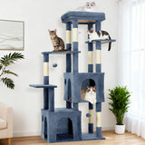 Garvee 61" Multi-Level Cat Tree for Large Indoor Cats with Extra-Large Perch, 2 Spacious Condos, Natural Sisal Scratch Posts, Light Blue - Light Blue