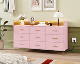 Garvee 9-Drawer Dresser with RGB Lights & Charging Station for Bedroom, Closet, Living Room, Large Capacity, Pink - Pink