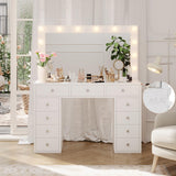 Garvee Vanity Desk with Lights Makeup Vanity with Power Strip Dressing Table 45.98"L White