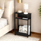 Garvee Slim Side Table With 3 Shelves Magazine Holder Industrial Style Black Compact For Small Rooms