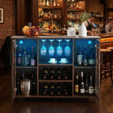 Garvee Wine Bar Cabinet with LED Light, Wine and Glass Rack, Kitchen Buffet Sideboard, Brown - Brown
