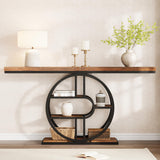 Garvee 55.1" Entryway Console Table, Flame Grain Particle Board Top with Black Metal Frame, Narrow Sofa Table with 3-Tier Open Storage, 270 lb Capacity, 1.5" Thick Tabletop for Hallway, Foyer and Living Room - Flame Grain