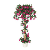 Garvee 5FT Bougainvillea Artificial Silk Flower Tree White Planter Indoor Outdoor Decor UV Resistant Fade-Proof