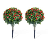 Garvee 23.6 in Artificial Topiary Flower with Ground Spike Set of 2, Red, Indoor and Outdoor Decor, PE Fake Plants - Red