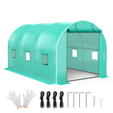 Garvee 13x8x7 FT Walk-in Tunnel Greenhouse Hoop House Galvanized Steel Frame, 140g/m² PE Cover, 2 Roll-up Doors & 6 Windows - Green