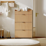 Garvee Slim 31.5" Fluted Shoe Storage Cabinet with 3 Flip-Down Compartments, Adjustable Shelf, Wooden Enclosed Shoe Rack for Entryway and Hallway, Wood Finish
