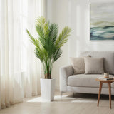 Garvee 4.5FT Artificial Palm Tree with White Planter Indoor Outdoor Tropical Decor, Lifelike Green Leaves, Flexible Shaping