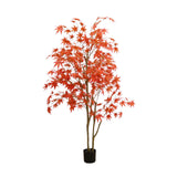 Garvee Autumn Maple Artificial Fall Tree In Plastic Pot Faux Red Maple Leaves Silk Tree For Home Decoration Thanksgiving Harvest 3.9ft/4.9ft/5.9ft Red - Double Pole