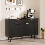 Garvee 47 in Sideboard Buffet Cabinet with 3 Fluted Doors, Adjustable Shelves, 2 Drawers, Coffee Bar Accent Credenza for Living Room and Dining Room, Black