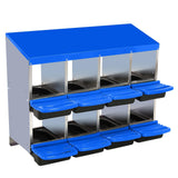 Garvee 2-Tier Chicken Nesting Box, 8 Compartment Metal Laying Boxes with Waterproof Roof, Easy Egg Collection, Durable Galvanized Steel, Spacious Design - Blue