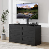 Garvee TV Stand with Mount and 6 Drawers Storage for 32-85 Inch TVs, Black Wood Media Console for Living Room and Bedroom, Height Adjustable - Black