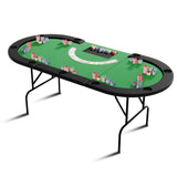 Garvee Oval Poker Table with Collapsible Legs, Texas Holdem Blackjack Table for 10 Players, Green Casino Leisure Gaming Table - Green-Plastic Cup