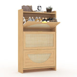Garvee Rattan Shoe Storage Cabinet with 3 Flip Drawers, Adjustable Shelves for Entryway, Hallway, Bedroom, Living Room, Natural Color, Compact Size