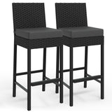 Garvee Wicker Woven Outdoor Bar Stools Set of 2, Rattan Patio Bar Chairs Armless, Outdoor Bar Height Chair with Soft Seat Cushion, 28 Inch, Black - Dark Grey