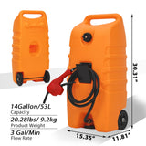 Garvee 14 Gal Portable Fuel Caddy, 53 L Orange UV-Resistant HDPE Gas Tank with Manual Pump and Transfer Hose, Dual Brass Shut-Off Valves and 6 in Wheels, for Cars, Boats, Lawn Mowers, Generators, Farm Equipment, Marine and Garage Refueling - Orange