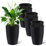 Garvee 16 in Tall Planters Set of 4, Self Watering Pots with Drainage & Water Level Monitor for Outdoor Indoor Use, Black
