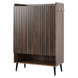 Garvee Dark Walnut Shoe Storage Cabinet, 6-Tier Two-Door Entryway Organizer, 29.4"X14.6"X43.3" Particleboard Frame with Fluted MDF Doors, Adjustable Shelves, Open Bottom Storage, Side Hooks, Anti-Tip Design for Hallway, Living Room or Bedroom - Dark Walnut