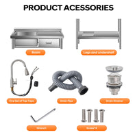 Garvee 39"W x 14"D x 33"H  Stainless Steel Utility Sink Single Bowl Free Standing with Right Drawer Workbench Rack Faucet Hot Cold Water for Laundry Kitchen Garage Workshop Outdoor