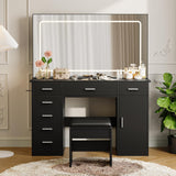 Garvee 47" Makeup Vanity Desk With Mirror And Lights, White, 7 Drawers, Cushioned Stool, Charging Station For Bedroom