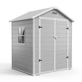 Garvee 6x4 FT Outdoor Storage Shed with Floor, Plastic Resin Garden Shed with Window & Lockable Door for Patio Backyard Garden, Lawn Mower, Bike, Tool Storage, Brown - Light Gray