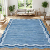 Garvee Scalloped 9x12 Area Rugs Washable Non Slip Indoor Accent Rug Blue Large for Living Room Bedroom Dining Room Playroom - Scalloped|Blue