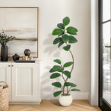 Garvee Artificial Rubber Tree 150cm Indoor Faux Fiddle Leaf Fig Tree with Cream Ball Planter, UV-Resistant, Durable Resin Pot for Home Office Decor