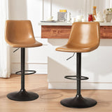 Garvee Bar Stool 2-Pack Adjustable Height & Swivel PU Leather with Backrest & Footrest Metal Frame for Kitchen Bar Island Light Brown - Braun