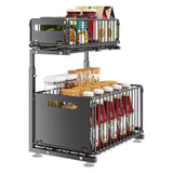 Garvee Pull Out Cabinet Organizer 2 Tier Metal Slide Out Rust-Proof Under Sink Storage L-Shaped Design Kitchen Bathroom 14.96"x10.43"x16.14-19.09"