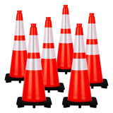 Garvee Traffic Cones 28" PVC Orange Safety Road Parking Cones with 2 Reflective Collars for Traffic Control and Construction, 6 PCS, Durable and Visible - Red