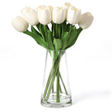 Garvee 10 Pcs Real Touch Artificial Tulips With Glass Vase White Spring Flower Arrangement For Easter Wedding Home Table Centerpiece Decor
