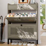 Garvee 2-Door Flip Front Shoe Cabinet With Adjustable Shelves For Entryway Hallway Living Room, 31.4"W x 43.4"H, Grey, Space-Saving Wooden Storage Organizer - Grey