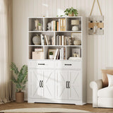 Garvee 71in Tall Bookcase With 2 Drawers & 4 Doors, 6-Tier 47in Wide Modern Bookshelf For Home Living Room Office, White - White