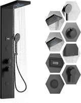 Garvee Bathroom Shower Panel System with Massage Nozzle, Temperature Display, Handheld Shower - Stainless Steel, Wall-Mounted, Multi-Functional