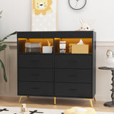 Garvee Baby Changing Table Dresser With 6 Drawers, LED Lights, Charging Station, Black, 43.3"L x 17.71"W x 41.34"H - Black