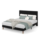 Garvee Full Size Bed Frame Upholstered Headboard Corduroy Fabric Platform Bed Black Easy Assembly - Black
