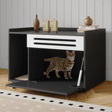 Garvee Cat Litter Box Enclosure Furniture Hidden Litter Box Cabinet Indoor Cat Washroom Pet House Dog Proof Hideaway Kitty Flip-down Opening Litter Box Enclosure - Black - Black