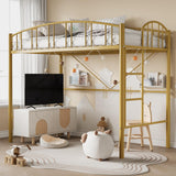 Garvee Loft Bed Twin Size Heavy Duty Metal Frame with Arched Guardrail Safety Ladder Space-Saving Modern Gold