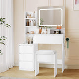 Garvee Vanity Desk with Mirror and Lights, Makeup Vanity with Power Outlet, 3 Color Adjustable Light, 4 Drawers, White, Bedroom - White