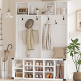 Garvee Hall Tree with Bench and Shoe Storage 4 in-1 Tall Wood Farmhouse Entryway Bench Coat Rack Adjustable Shelf White