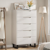 Garvee Wooden Tall Dresser with 5 Drawers, Freestanding Vertical Drawer, Wooden Closet Chest Storage for Bedroom, Living Room, Hallway, Entryway, White