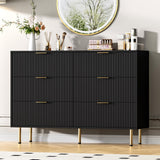Garvee 6 Drawers Dresser Fluted Chest with Handles for Bedroom, Living Room, Hallway, Wood, Modern Design, Gold Handles - Black