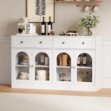 Garvee 55 in Wide Sideboard Buffet Cabinet with 4 Acrylic Doors & 2 Drawers, Farmhouse Kitchen Storage Cabinet, White