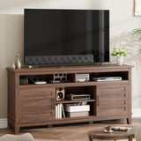 Garvee TV Stand for 63 In with Adjustable Shelves and Cabinet Doors, Farmhouse Style for Living Room and Bedroom, Sturdy MDF Wood, Brown - Brown