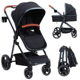 Garvee 2 in 1 Baby Stroller with Bassinet Lightweight Travel Stroller Foldable Compact Reversible Seat for Infant Toddler Kids Black