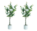 Garvee Artificial Rose Blossom Trees 2-Pack, 1.2m Tall, Durable Plastic & Silk, Indoor & Outdoor Decor, Realistic Look, Green