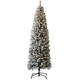 Garvee Pencil Christmas Tree Prelit Partially Flocked Frosted Skinny Xmas Tree With PVC Branch Tips Foldable Stand Green White