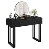 Garvee Vanity Makeup Desk with HD Lighted Round Mirror, 40 Inch Small White Vanity Desk, 3 Color Lights, Adjustable Brightness, 2 Drawers for Bedroom Girls, Compact Black