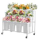 Garvee Flower Display Stand 3 Tier Flower Cart with 12 Buckets and Wheels for Garden Wedding Flower Shop White