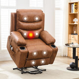 Garvee Power Lift Recliner Chair for Elderly, Oversized Electric Lift Chair with Heat and Massage, Corduroy Adjustable Recliner with Cup Holders & Side Pocket for Living Room, PU Leather Brown - PU | Vintage Brown